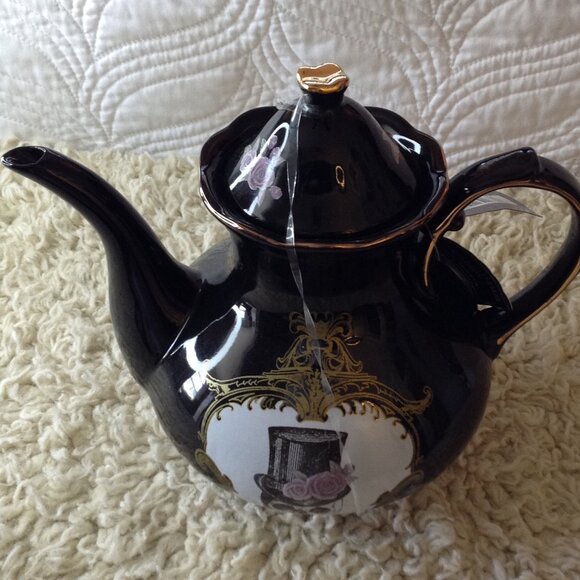 NWT Ashland Halloween Ceramic Teapot; Dead Regency; skeleton, flowers, Halloween - Picture 3 of 6